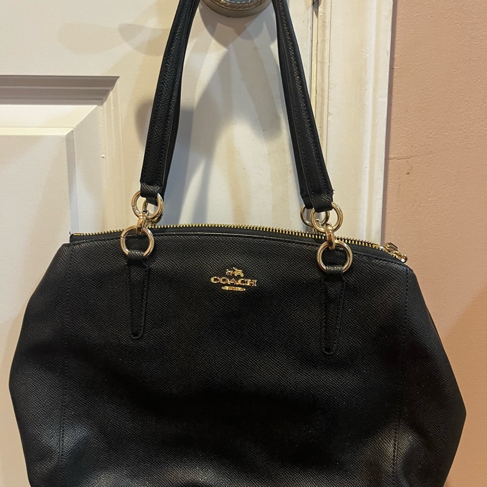 Coach Black Leather Tote with Gold Hardware